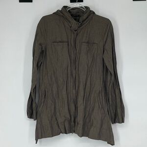 EILEEN FISHER Womens Hooded Jacket Small Brown Lightweight Zip Snap Minimalist